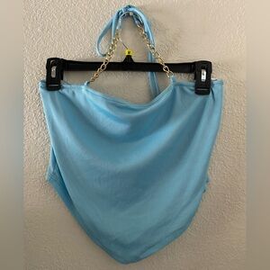 Papaya Light Blue Ribbed Top